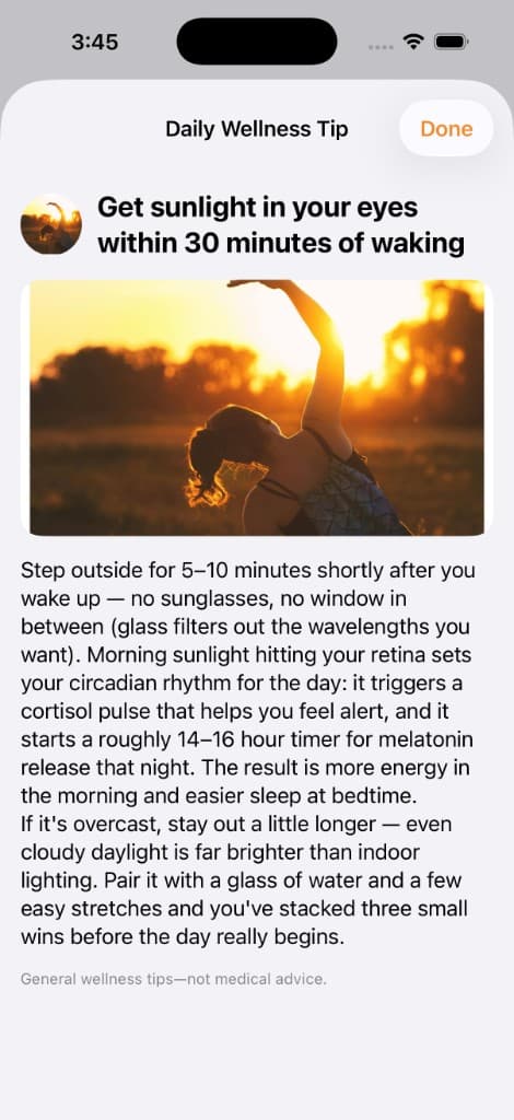 Daily wellness tip screen
