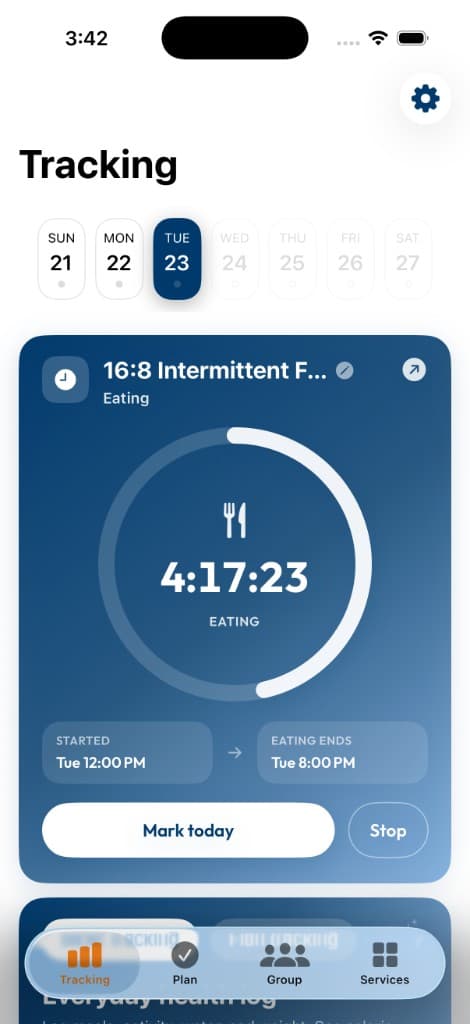 Daily tracking screen